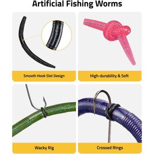 Cvlife Wacky <b>Worm</b> Kit 48Pcs 5.5 Inch Lures With 100 O Rings 30 Hooks Tackle Box For Bass Fishing Freshwater Lure Fishing - Product Image 4