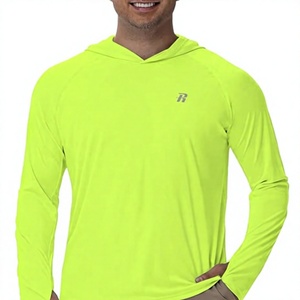 Camiseta Informal de Manga Larga con Capucha para Hombre, Color Verde Neón, de Secado Rápido, Corte Regular, para Verano - Product Image 1