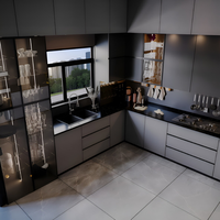 Ensemble d'armoires de cuisine de luxe en marbre ciel étoilé de Dubaï avec appareils électroménagers intégrés