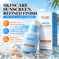 Vente en gros de crème solaire SPF 50 pour le visage, anti-rides, raffermissante, réparatrice, à base de peptides de cuivre GHK, marque privée, protection UV quotidienne