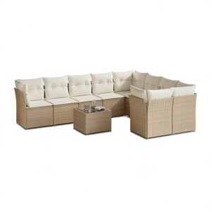 D0100XF4P82 Set Divano da Giardino in Polyrattan Beige 10 Posti Arredamento da Esterno Design Contemporaneo Piedini Regolabili - Product Image 1