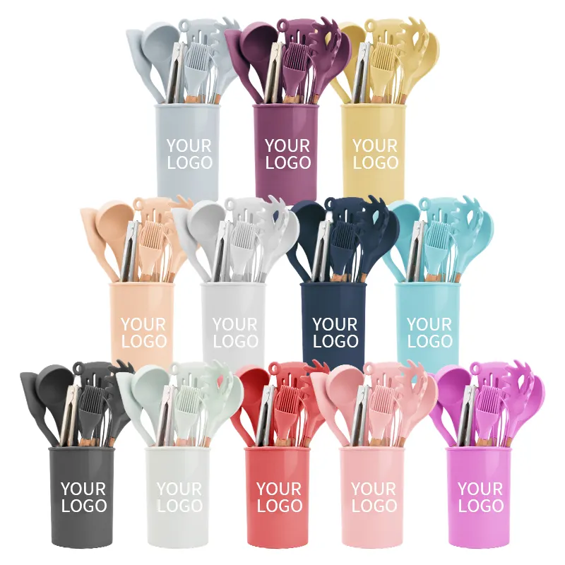 Antiaderente 12 Pcs Set Utensílios De Cozinha Silicone Utensílios De Cozinha Suporte Para Colher E Utensílios