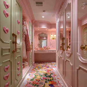 Armario <span class=keywords><strong>Vestidor</strong></span> Rosa para Niña, Armario Personalizado con Lazo Dorado, Armario de Lujo con Lazo, Mueble de Princesa - Product Image 2