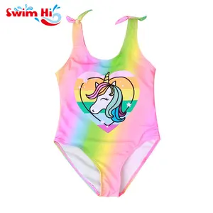 一体式儿童儿童女童泳衣彩虹色印花游泳女童运动泳衣泳衣女童