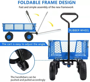 Carretilla de Jardín de Hierro Fundido de Alta Resistencia, Carro Plegable Neumático de 3.50-4 con Plataforma de Cuatro Ruedas y Malla para Herramientas, OEM, Carga de 250 kg - Product Image 4