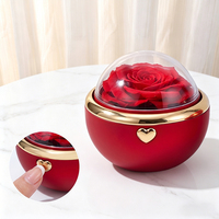 Boîte de rangement universelle pour bijoux, pour bagues et boucles d'oreilles, forme ronde, mécanisme rotatif, boîte cadeau avec fleur éternelle