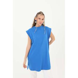 T-shirt basique sans manches pour femme Soul, haut confortable pour tous les jours, débardeur décontracté à col rond en bleu saxo - Product Image 6