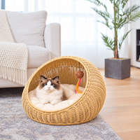 Lit pour animaux de compagnie en rotin PP lisse, nid pour animaux de compagnie, lit pour chat avec coussin, de haute qualité, tissé à la main, amovible, lavable, maison pour animaux de compagnie pour toutes les saisons