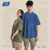 T-shirt vintage 250G Snow Wash pour homme, teint à la cire, coupe oversize, streetwear rétro, coton délavé, manches courtes
