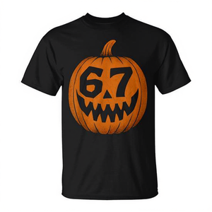 Camiseta 67 Meme Halloween Pumpkin negra talla grande para hombre - Product Image 2