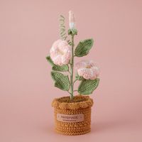 Ornamen Rajutan Benang Crochet Buatan Tangan, Benang Salju, Benang Rajut Morning Glory, Tanaman Pot, Bunga Berkepala Banyak