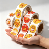 Étiquettes autocollantes personnalisées en vinyle holographique résistant à l'huile pour emballages alimentaires, rouleaux de logos pour boîtes à emporter de restaurants, burgers, frites, snacks, autocollants de marque