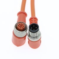 Connecteur circulaire M12 personnalisable, 5 broches, orange, câble surmoulé, angle droit, longueur personnalisée, cordon pré-moulé