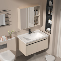 Ensemble de meuble-lavabo de salle de bain moderne en céramique murale avec miroir et armoire, en aluminium imperméable, vente en gros