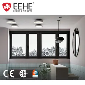 نافذة منزلقة من الألومونيوم معتمدة بشهادة EEHE CE - تصميم بستة مسارات لفاعلية في استهلاك الطاقة وحماية من الأعاصير