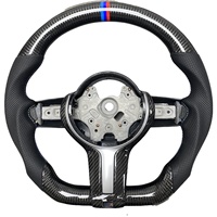 Volant sport M en cuir pleine fleur J Auto avec fibre de carbone, LED et couleur de surpiqûres personnalisables, poignée de 45 mm, noir pour F10/F20/F30