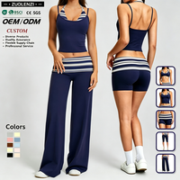 Ensemble de yoga pantalon large colorblock personnalisé et brassière de sport imprimée rétro pour femme – Tenue de sport et fitness