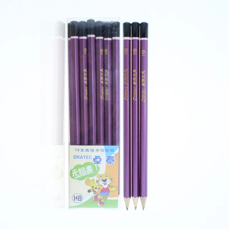 PVC voxの学校のためのホット販売カスタム木製グラファイト鉛鉛筆紫メタリックペイントhb鉛筆