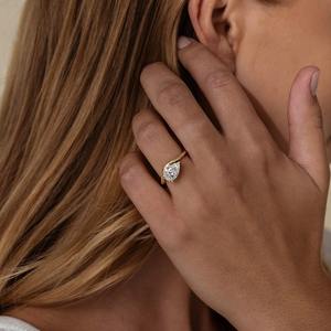 Cincin Pernikahan/Pertunangan/Ulang Tahun Wanita Nabest, Perak Sterling 925 Berlapis Emas dengan Zirkonia Kubik Potongan Pir, Perhiasan Trendi Berkualitas Tinggi - Product Image 3