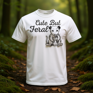 T-shirt con stampa di un opossum carino ma selvaggio, unisex, taglia media per adulti, bianco, design grafico - Product Image 3