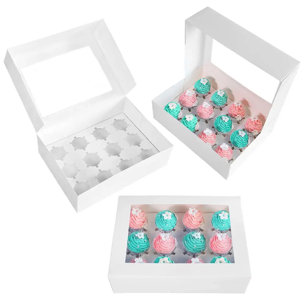 Mini Soporte transparente para cupcakes, caja de papel de exhibición, 4, 6, 8, 12 agujeros, contenedores de embalaje con insertos de ventana