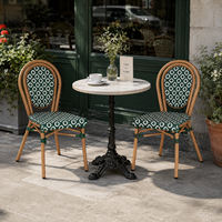 Chaise de bistrot française d'extérieur, verte et blanche, en rotin PE tressé, avec structure en aluminium, pour restaurant, café, terrasse, empilable