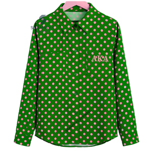 เสื้อเชิ้ตผู้หญิงแขนยาวลายจุด แบรนด์ Chi Eta Phi Sorority ผ้าทอ ระบายอากาศได้ดี เป็นมิตรกับสิ่งแวดล้อม เหมาะสำหรับฤดูร้อน ฤดูใบไม้ผลิ งานทางการ และธุรกิจ - Product Image 2
