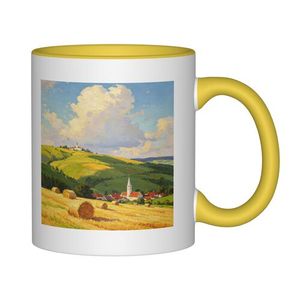 Taza de Cerámica AB Sides con Diseño de Paisaje Campestre, Asa y Cuerpo Amarillos, Impresión Sublimada, Vajilla para el Hogar - Product Image 1