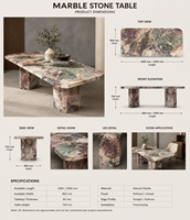 Table à manger YUSHI de luxe moderne en pierre rose quatre saisons, table en marbre naturel pour projets de design haut de gamme