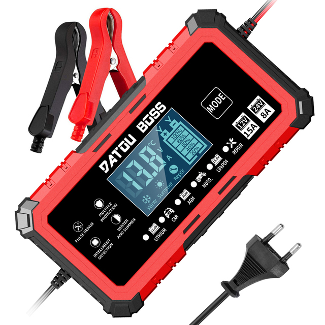 DATOU BOSS G2-1508 15Amp Smart Car Battery Charger, 12V/24V Fully Automatic Battery Maintainer with Temperature Compensation