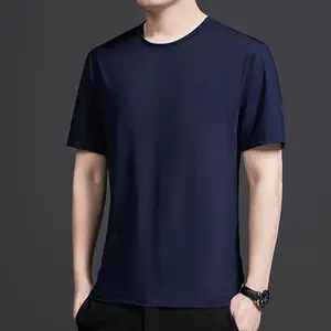 Мужская футболка с коротким рукавом, быстросохнущая Летняя мужская футболка из ледяного шелка, эластичная однотонная Спортивная футболка свободного размера