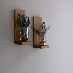 Support mural en bois pour plantes Décoration florale Étagère intérieure Petit support pour plantes en bois suspendu - Product Image 2