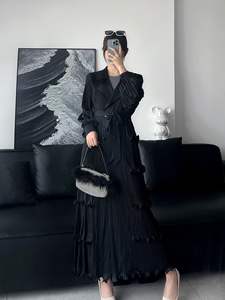 Robe plissée de style <span class=keywords><strong>japonais</strong></span> et coréen pour seniors costume décontracté grande taille avec col de couleur contrastée accessoire à la mode - Product Image 4