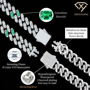 Factory Custom Wholesale Cuban Hip-hop Jewelry <b>Necklace</b> Men 925 Silver Platinum Plated Third Party Certified Emerald Moissanite - Product Image 2