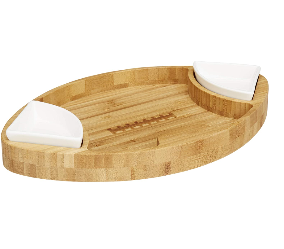 Football Shaped Bamboo Serving Tray Perfect for Parties