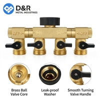 D&R Garden Brass Distributeur d'eau 4 voies 3/4 avec raccords rotatifs et robinet de dérivation pour robinet de jardin