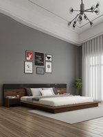 Lit Double Grande Taille Design Élégant en MDF Mélaminé Résistant pour Chambre d'Hôtel avec Table de Chevet