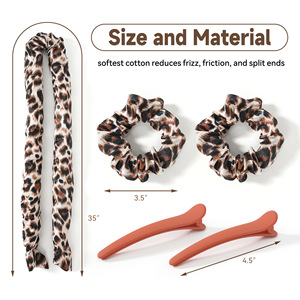 Heat-Free Hair Curling Set Leopard Print Scrunchies With <b>Clips</b> For Daily Use No Electricity Required - Product Image 3