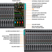 Biner PA16 Console Audio 16 Canaux Alimentation Fantôme 48V Effet de Réverbération Intégré 256 Table de Mixage Audio Professionnelle