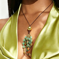 Collier vintage coloré à pampilles perlées pour femme, longue chaîne en corde avec pendentif en résine, style bohème, pour pull, vente en gros