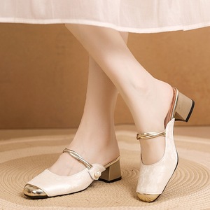Elegantes Sandalias Negras de Tacón Cuadrado con Decoración de Perlas, Tacón de Bloque, Sin Cordones, Zapatos de Mujer - Product Image 2
