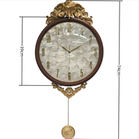 Horloge murale vintage américaine avec pendule, décor éléphant en laiton, cadran en nacre, cadre en bois massif, horloge silencieuse pour la décoration de la maison