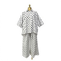 Ensemble deux pièces pour femme à pois, chemise boutonnée et pantalon large en coton, tenue d'été