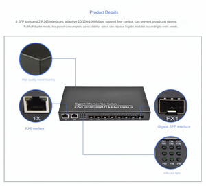 Gigabit 8 SC cổng + 2 RJ45 Ethernet duy nhất chế độ sợi kép phương tiện truyền thông chuyển đổi chuyển đổi sợi thu phát - Product Image 3