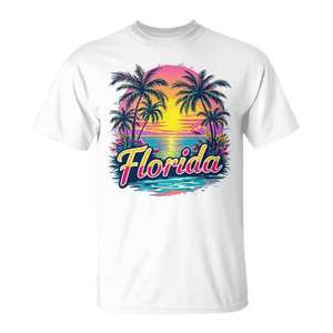 Camiseta con diseño retro vintage de palmera al atardecer en Florida, talla unisex para adultos - Product Image 1