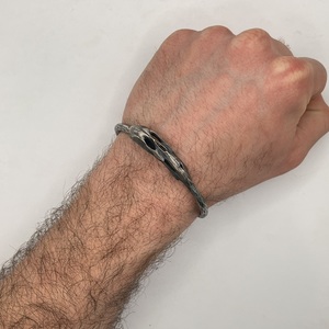 Warped Skull Cuff Bracelet <b>Mens</b> Edgy Jewelry Handmade Sterling Silver <b>Bangle</b> Vintage Adjustable Black Rhodium Plated Certified - Product Image 5