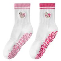 Chaussettes de yoga et de Pilates personnalisées en coton rose pour femmes avec logo brodé et grip
