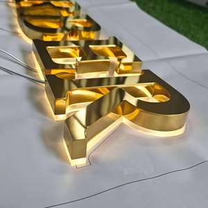 Enseigne lumineuse LED pour entreprise en extérieur, logo personnalisé, découpe laser, acier inoxydable brossé or, lettres 3D rétroéclairées, enseigne LED pour entreprise - Product Image 5