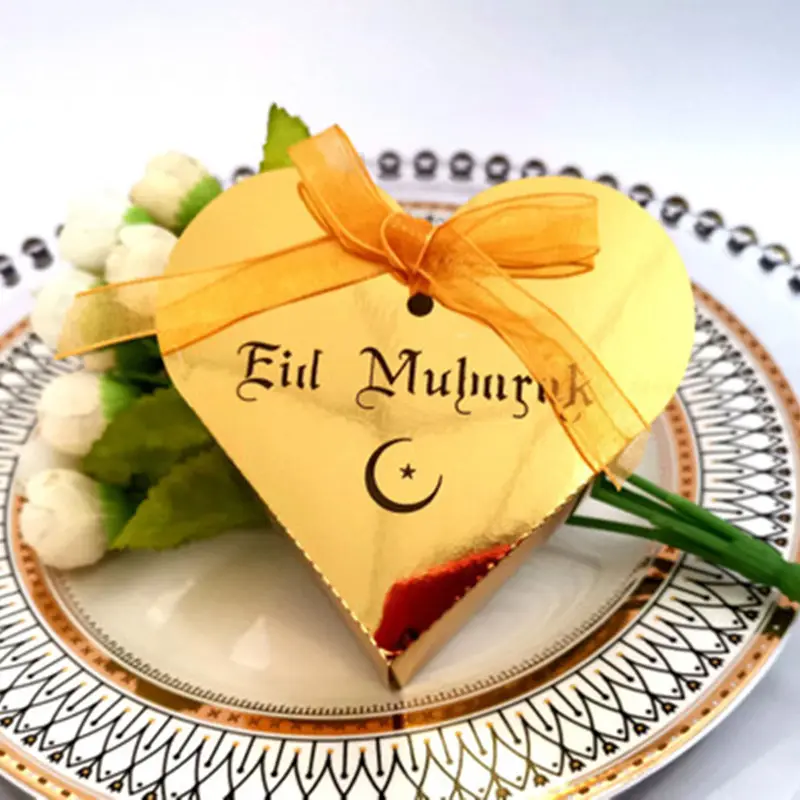 Handgemaakte Hart Paper Candy box Eid Mubarak Geschenkdoos Ramadan Kareem Party Decor Islamitische EID Moslim Festival Levert