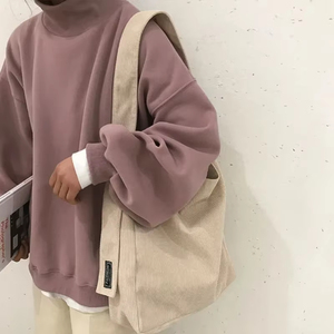 Bolsos de compras de lona de algodón natural de gran capacidad, bolsos de hombro reutilizables a la moda con estilos lisos y de <span class=keywords><strong>pana</strong></span> - Product Image 3